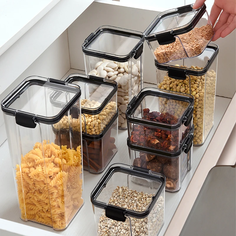 Plastic Storage Container Food Grade Airtight Jar with Lid Good Sealing White Black