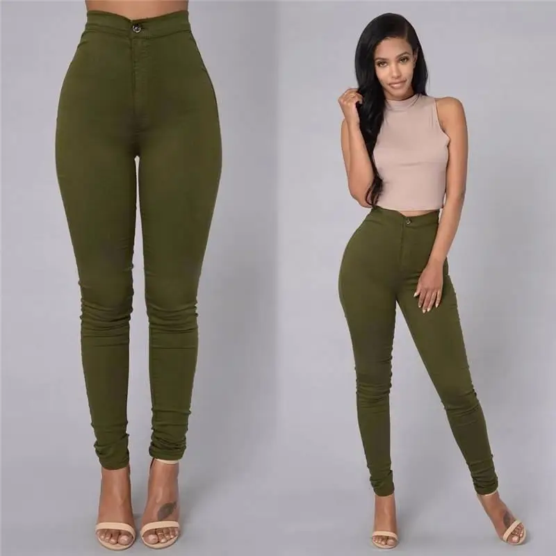 
Wholesale Custom Women Stretch High Waist Candy Color Skinny Jeans Denim Pants Trousers Women Pencil Pants 