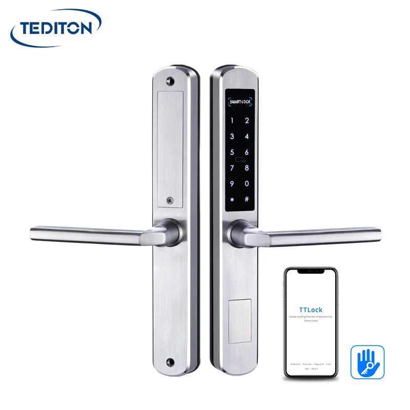 Tediton Waterproof Round Handle Tuya Smart Aluminum Fingerprint Sliding Glass Door Lock