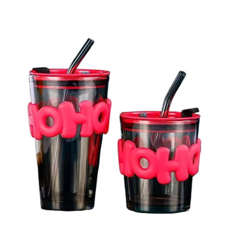 Wholesale Price Glass Cup Coffee Drink Tumbler with Straw and Silicone Sleeves
