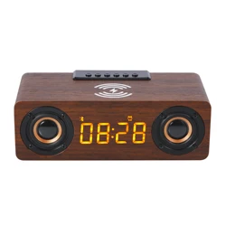 Custom Hifi Surround sound Wooden wifi speakers Bass Smart 5.1 BT Wood Wireless Speaker with alarm clock and wireless charging