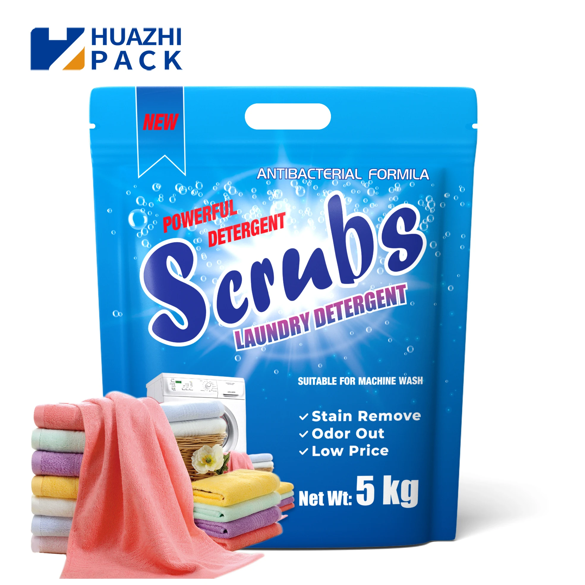 High quality 5KG stand up zipper pouch for detergent laundry washing powder packaging doypack bags with zipper