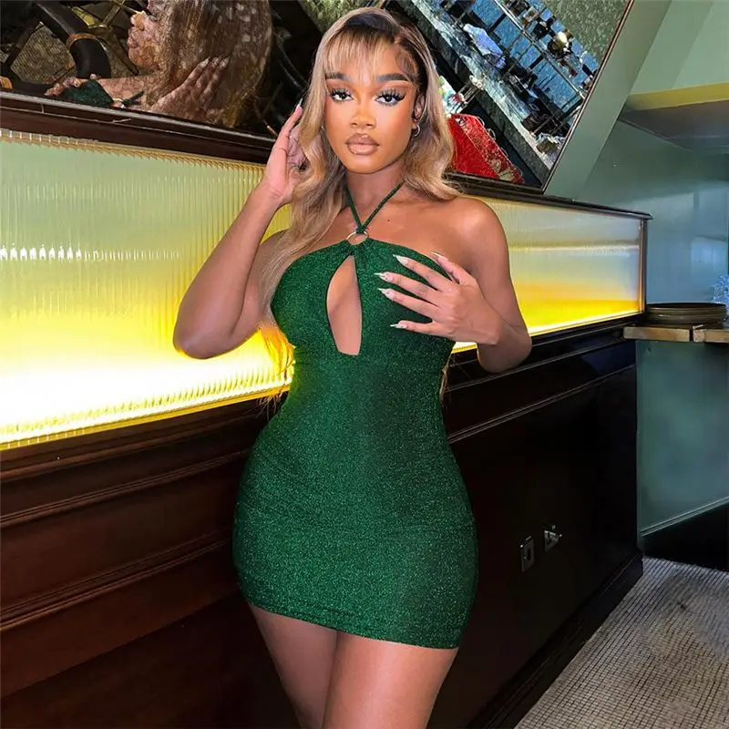 Womens Summer New Solid Color Custom Logo Straps Hanging Neck  Backless Sexy Dresses Clothing
