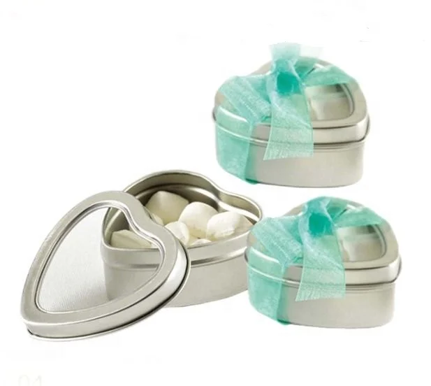 Heart shape candle tins with clear PVC window top lids clear window mint tin heart shape