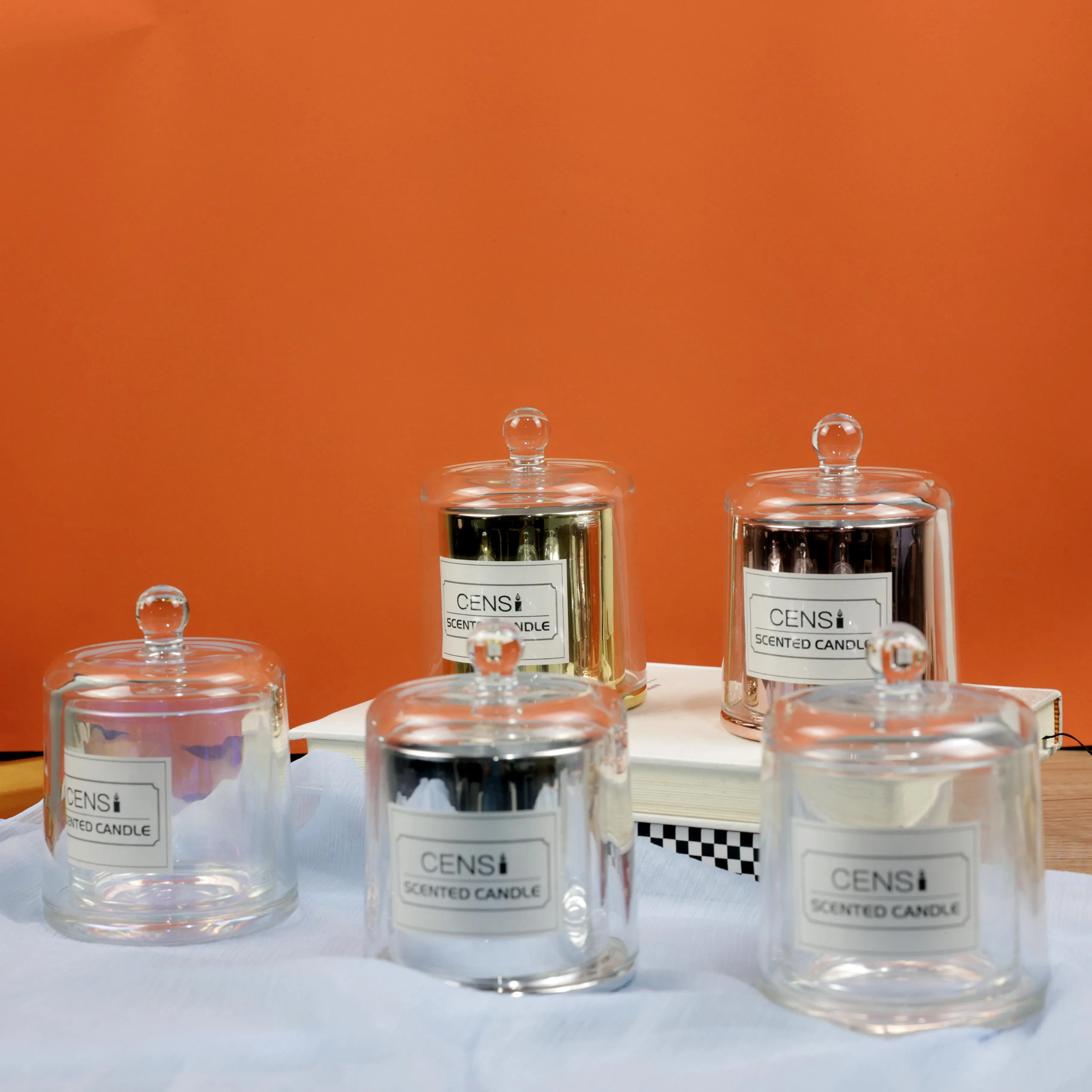 Custom Label Clear Color Crystal Wedding Empty Vessel Luxury Glass Candle Jars with Glass Lid