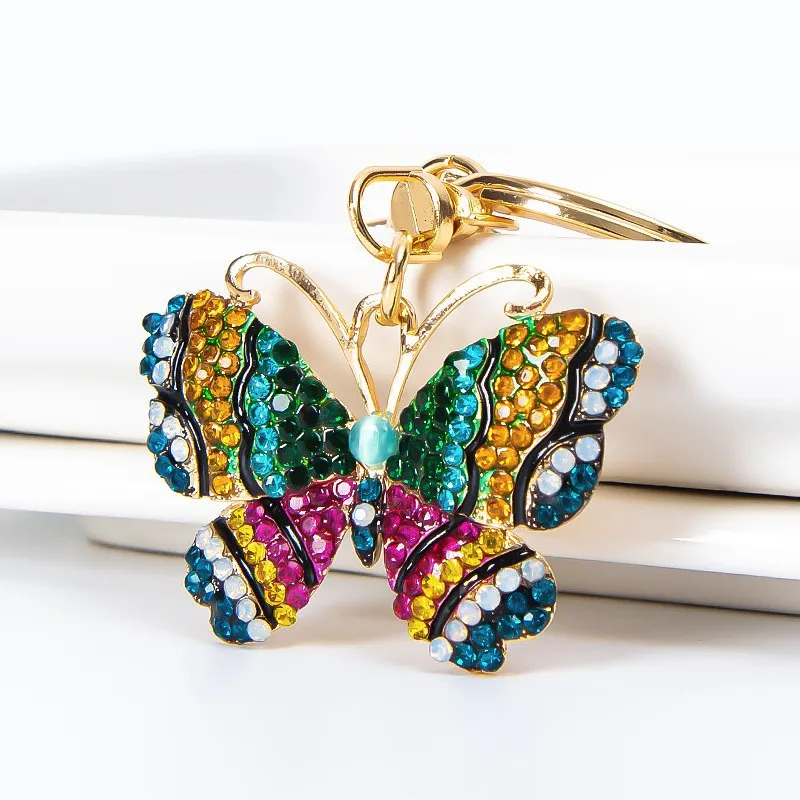 Newest Creative Keychain Shiny Full Rhinestone Colorful Butterfly Alloy Key Chain
