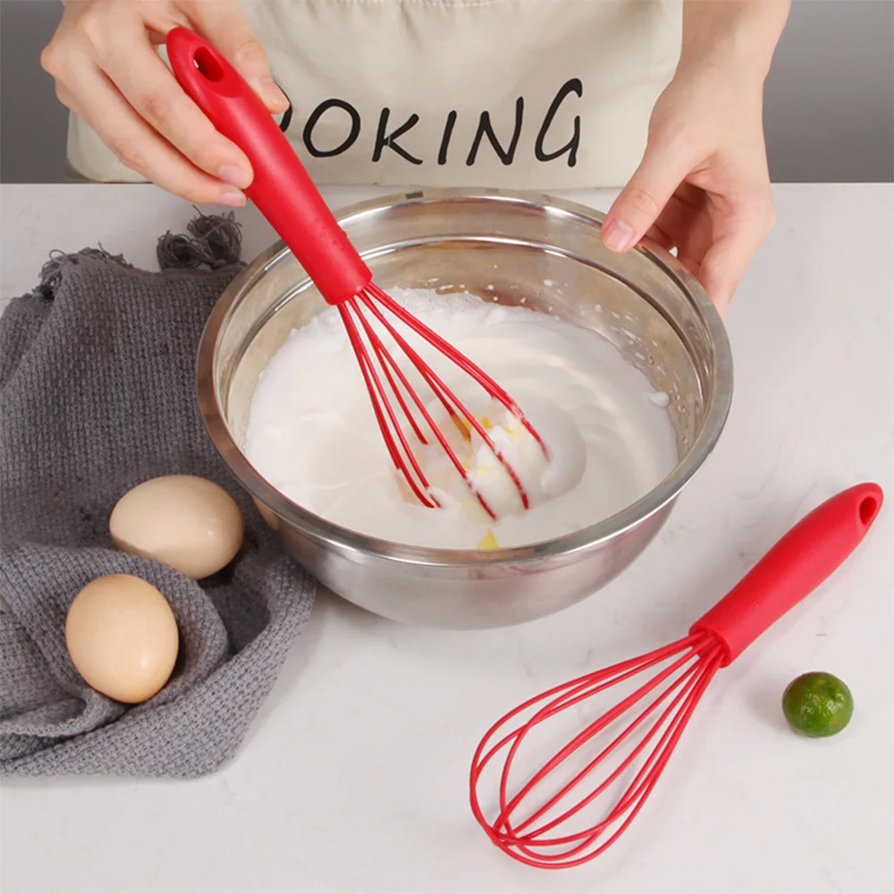 Wholesale Food Grade Kitchen 10 inch Silicone Egg Beater Plastic Handle Manual Eggs Whisk Mixer