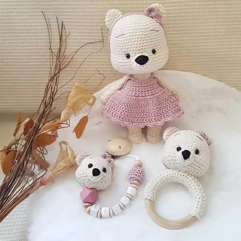 Customize Handmade Amigurumi Teddy dolls Knitted Crochet Teddy Bear Soft Baby Sleeping Doll Stuffed Animal Plush Toy