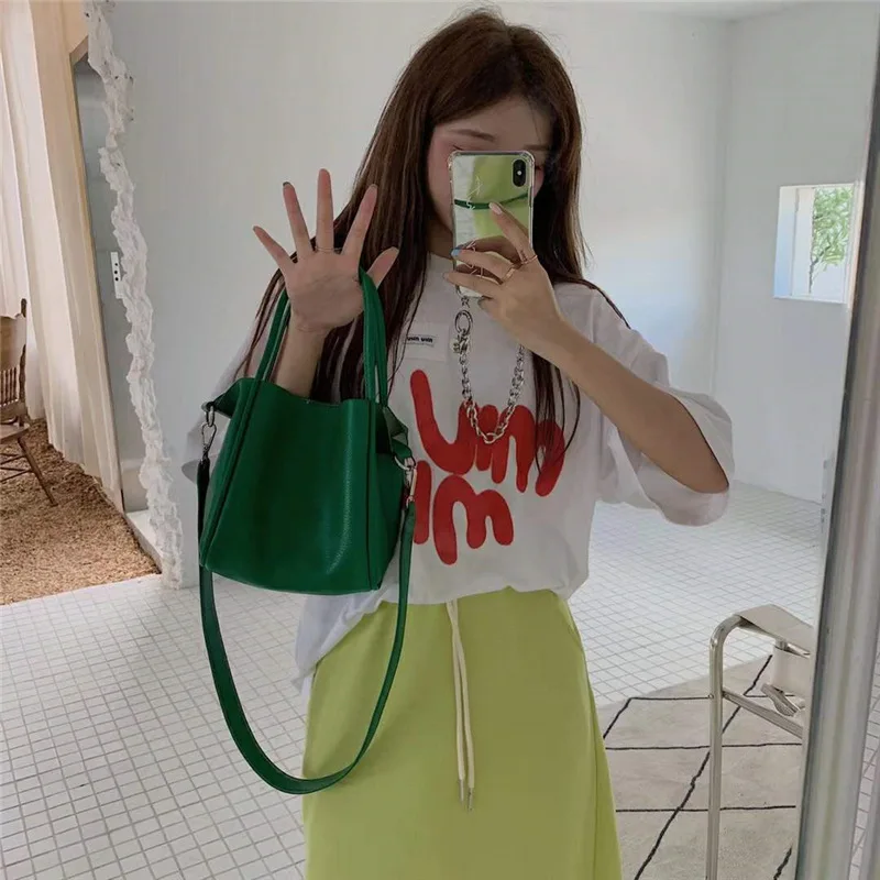 Hot sale New Fashion Soft PU Composite Bag 2pcs in 1 Shoulder Crossbody Bucket handbag Bag for women