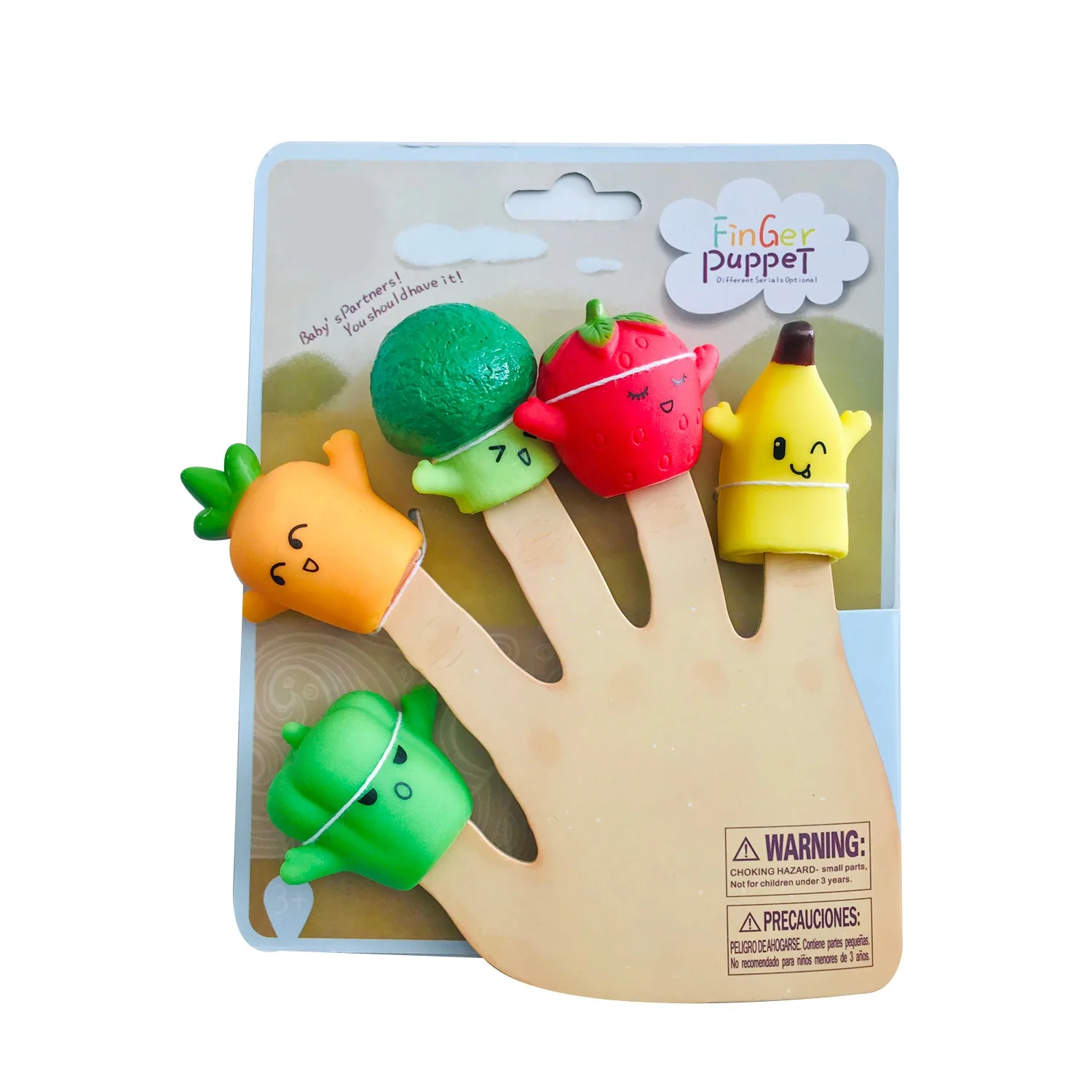 Hot selling item cartoon toys vinyl Pre-school Learning Tool furit Finger Puppets bath toys