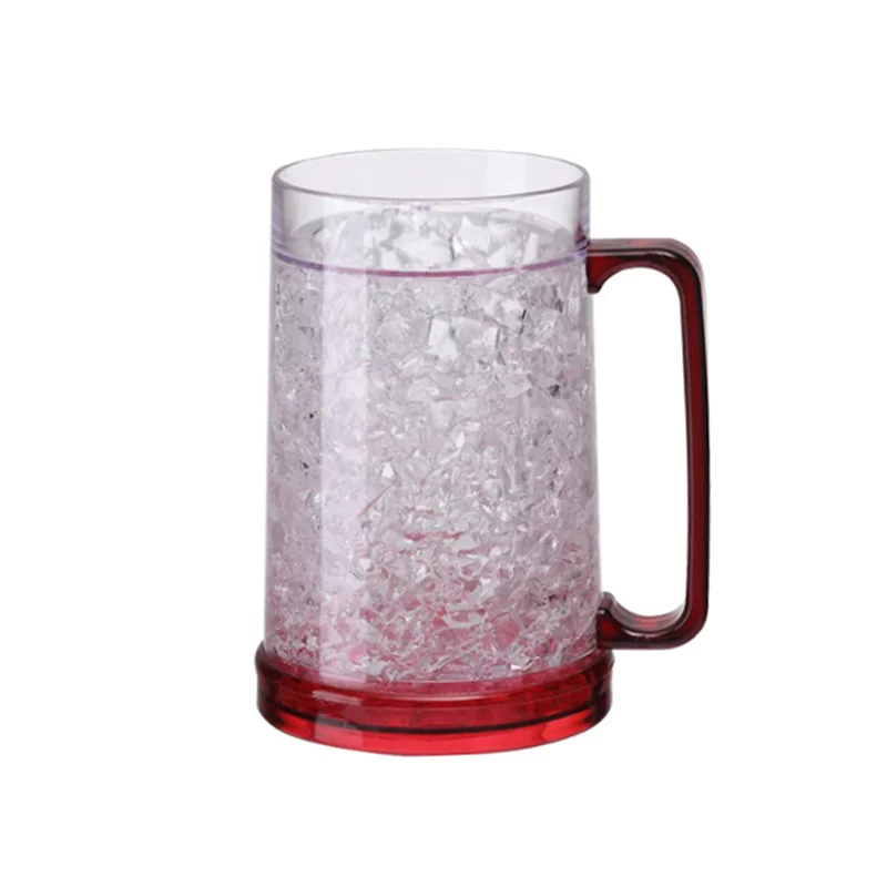 Double Wall Gel Frosty Freezer Ice Cooling Mugs 16oz Plastic Beer Cup with Handle