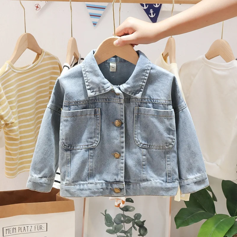 Boutique autumn kids clothes solid color jeans jacket trendy girl coat