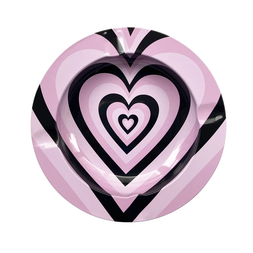 Wholesale custom printed round metal tin ashtray portable smoke ashtray Cigarettes Ashtray