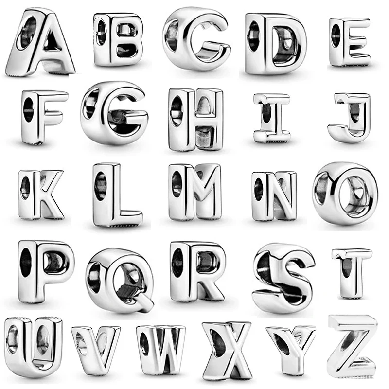 New 925 Sterling Silver 26 English Letters Alphabet A-Z Charms Beads Fit Original Brand Bracelet DIY Lucky Jewelry Accessories