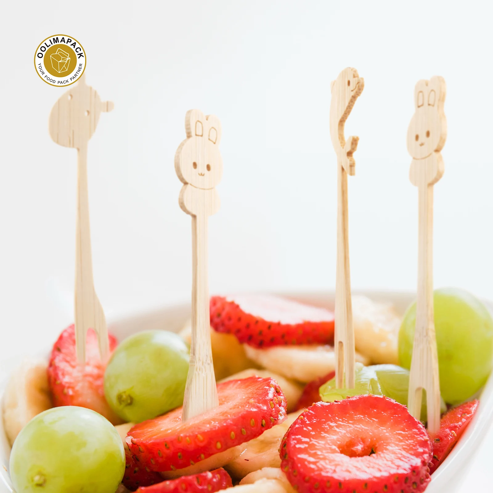 OOLIMAPACK Custom Hot Resistant 9cm Disposable Bamboo Fruit Fork For Apple Banana
