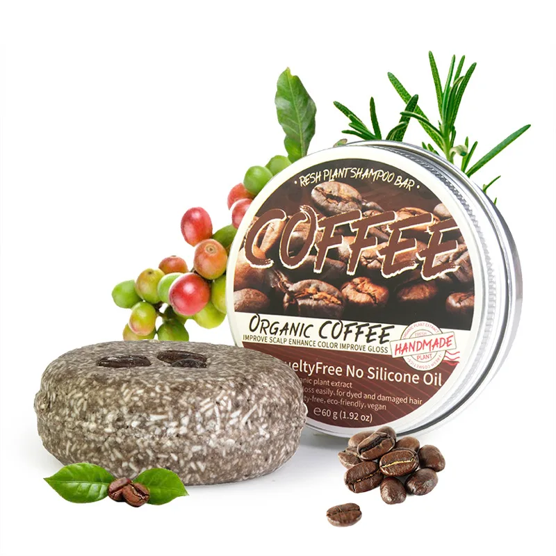 100% Hot Sale Private Label Handmade Tin Box Hair Soap Natural Coffee Solid Shampoo Bar for Hair