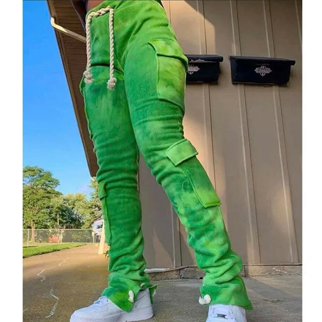 Custom Plus Size Pants Women Clothing Rope Split Trousers Fleece Cargo Sweatpants Stacked Pants Women