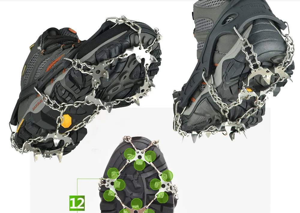 Crampons Ice Cleats Traction for Boots Shoes Anti-Slip Walking Hiking on Ice 19 Stainless Steel Spikes