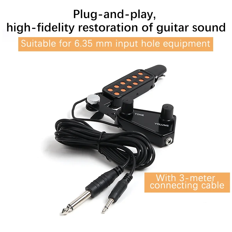 12 Sound Hole Guitar Pickup Transducer For Acoustic Guitar Preamplifier With Tone And Volume Control Cable Line