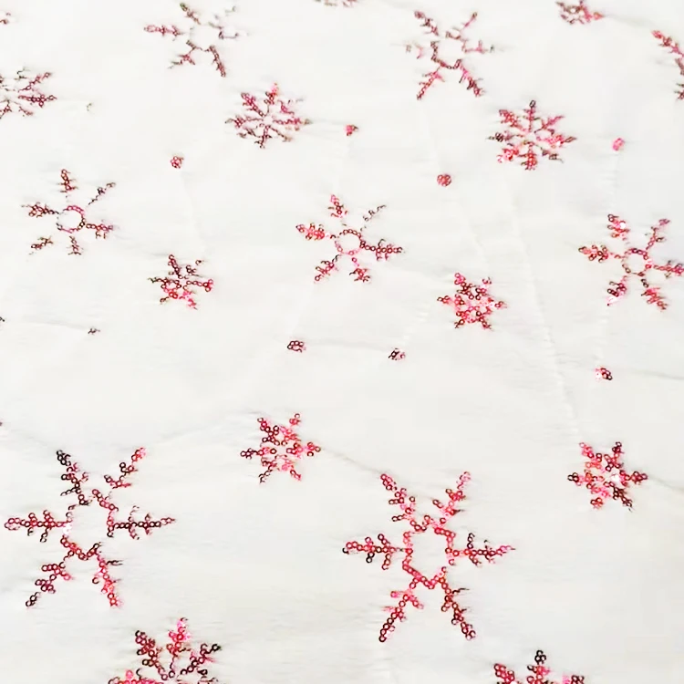NO MOQ Customized Design Snowflake Flower Iridescent 3D Sequins Velvet Fabric