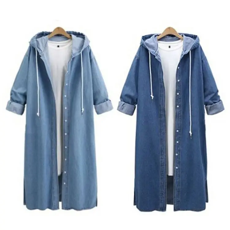 BR1716 Fashion Loose Long Sleeve Hooded  Casual Buttons Long  women jean coat trending in 2021