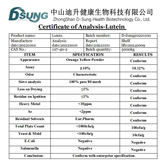 Factory Supply marigold flower extract lutein pure lutein powder lutein