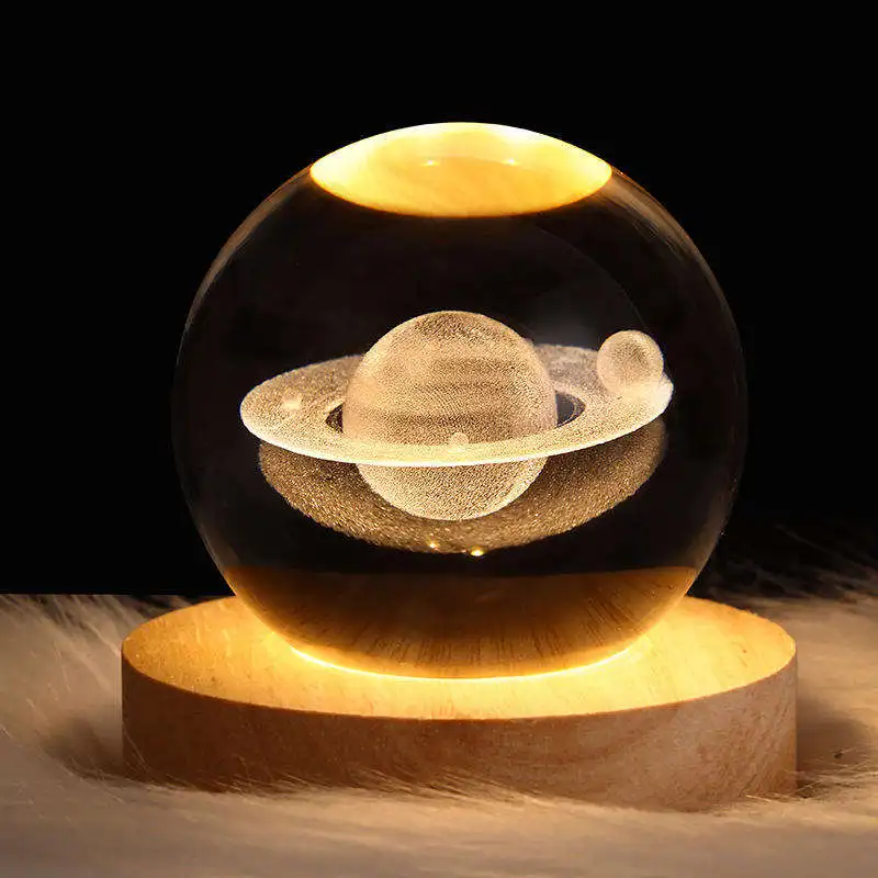 Desktop Decor 3d Art Crystal Ball Night Lamp Luminous Crystal Ball Decoration Solar System Led Night Lights