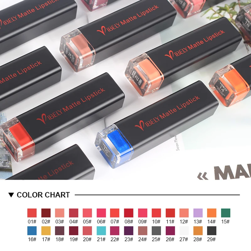 29 Colors Matte Lipstick Waterproof Velvet Lipsticks Wholesale Private Label Vegan Lip Custom Logo