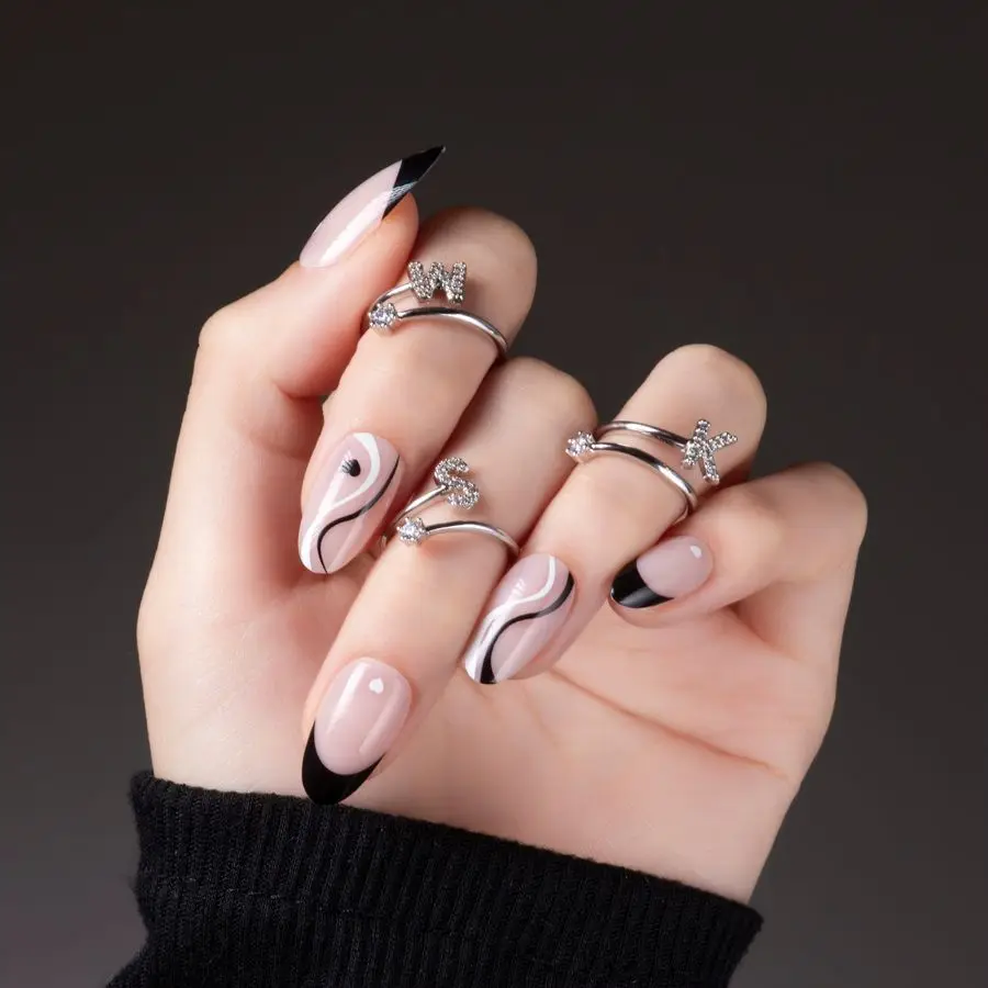 Wholesale Nail Supplier Salon Quality ABS Material Designed French Oval Shape Press on Nails Faux Ongles