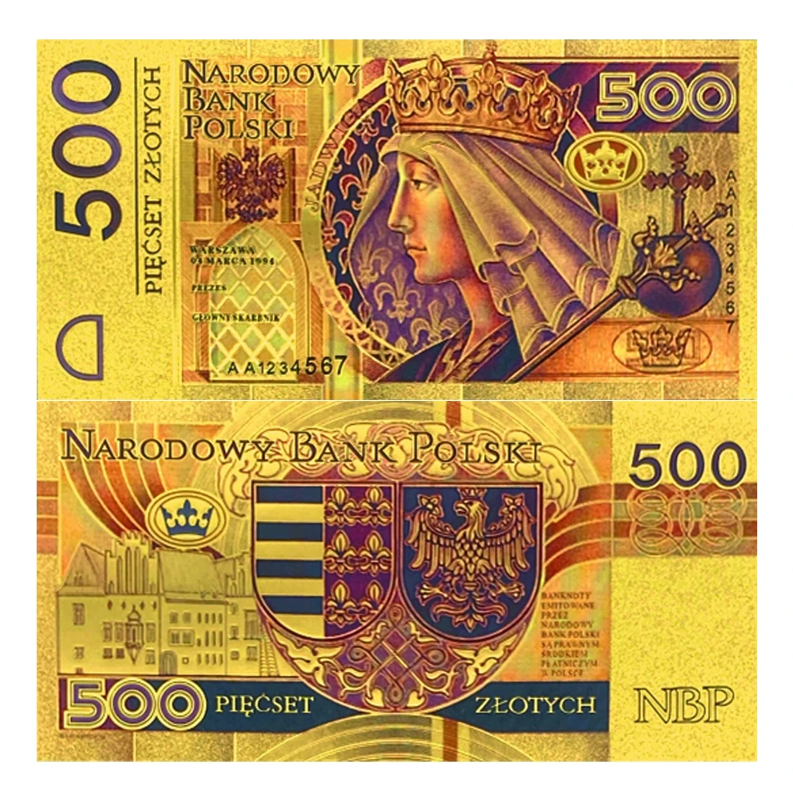 Unissued 1994 Edition Poland Currency 24k Gold Banknote 10/50/100/200/500 Pln for Christmas Gift Money
