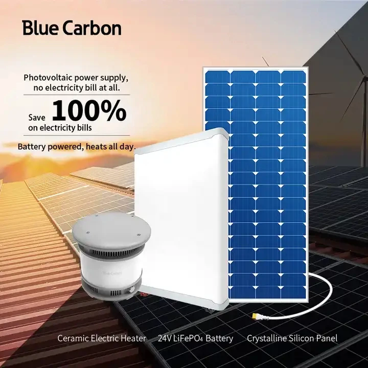 Blue and white porcelain room sun fan heater desktop electric fan solar panel and ac charge