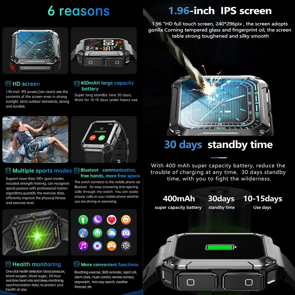 Smart Watch T93 Wireless TWS Headset BT Call 1.96 inch Earbuds Sport Local Music Earphone Smart Watch for Men Women