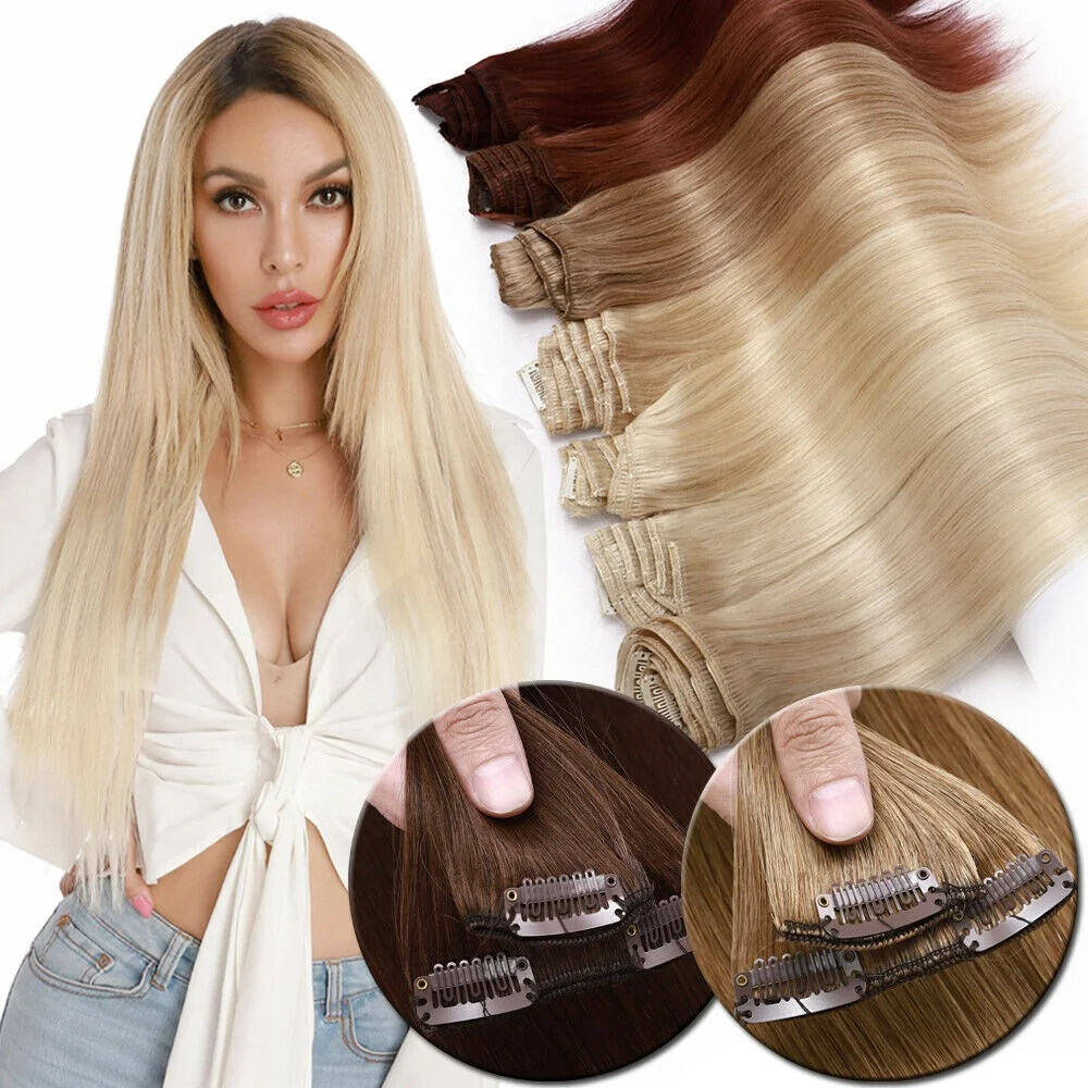 
 100% Russian Human Remy Hair Clip ins Wholesale Invisible Seamless Clip in Hair Extension 100g 120g 140g 160g 180g  Human Hair  