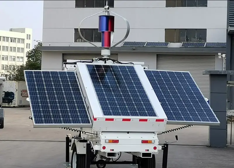Mobile Wind Solar Complementary Powered Generator System Trailer with LED Flood Light Tower