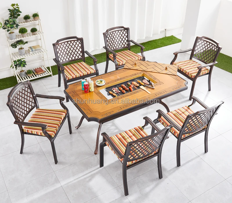 Newest design patio Luxury furniture outdoor cast aluminum dining set BBQ dining table and chair set