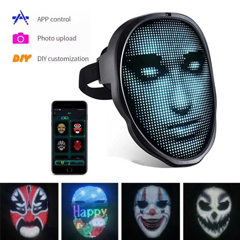Lightwear Adjustable Rechargeable Programmable Gesture Shining Led Display Halloween App Full Color Face Changing Luminous Mask