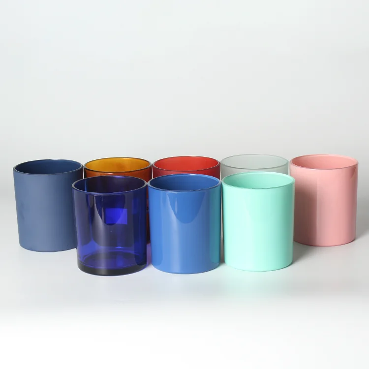 2022 New Wholesale 8oz 10oz  15oz  Glass Candle Vessel For Candle Making Pink Decorative Glass Candle Jar With Lid