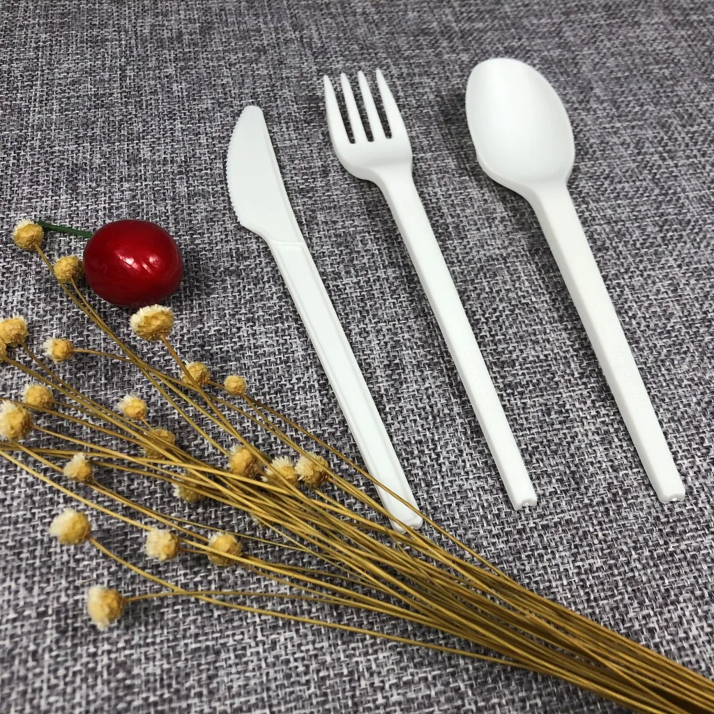 16 15%off 7 inch biodegradable utensil PLA CPLA plastic black test soup tea ice cream spoon fork knife spork cutlery set