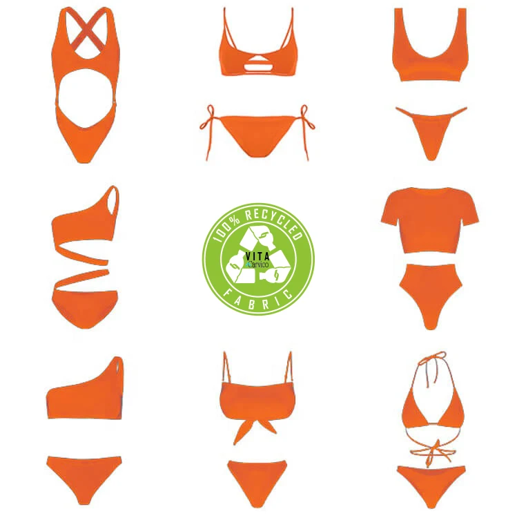 2021 custom Logo bathing suit OEM eco-friendly recycled fabric swimsuit Woman two piece bikini set swimwear
