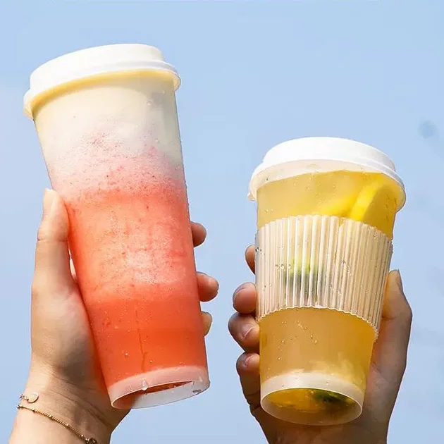 Custom Logo 360ml 500ml 700ml 1000ml Disposable Thick Smoothie Pp Clear Frost Plastic Bubble Boba Milk Tea Cup With Lid