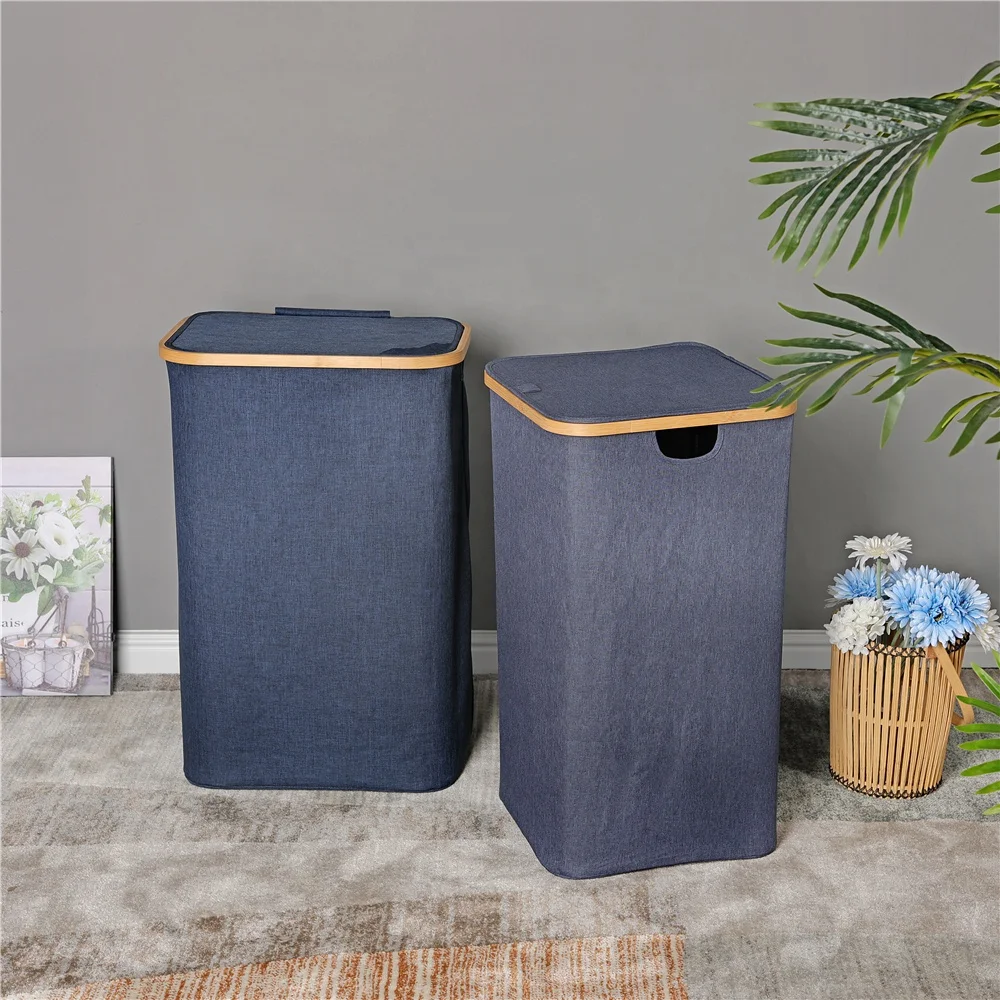 Foldable Laundry Hamper Oxford Dirty Clothes Bamboo Collapsible Basket Laundry for Hotel