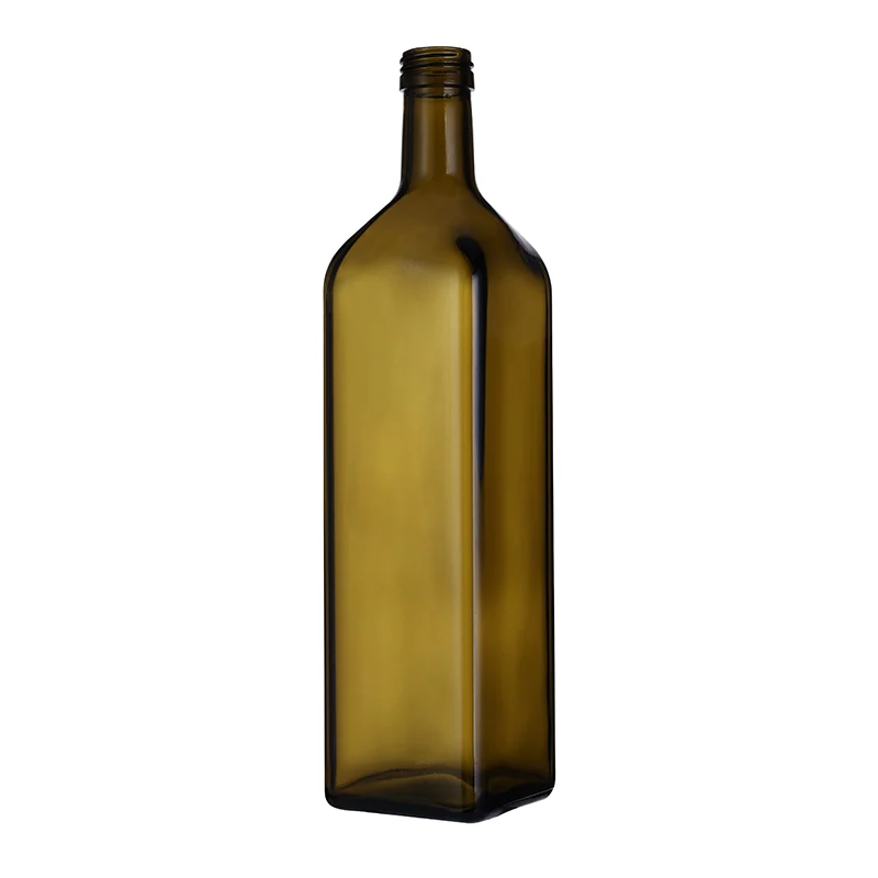 Glass Bottle Oil Bottle Olive Special Customized 1000ml Square Dark Green Screen Printing Beverage Cork Fruit Juice Bottle Glass