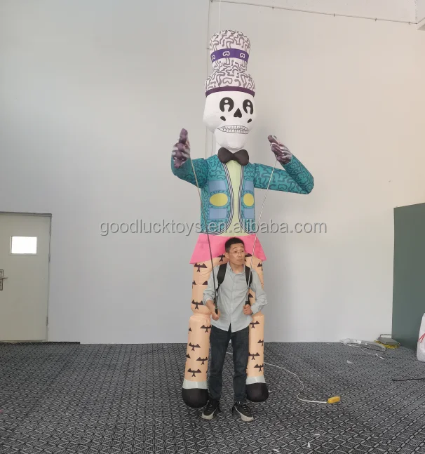 Halloween Parade Performance Walking Inflatable Skeleton Ghost Puppet Inflatable Skull Costume With Led Light