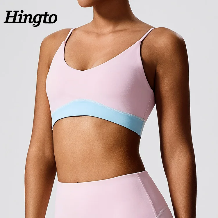 Active Fitness Yoga Bra Custom Logo Sports Bras Contrasting U-Neck Sports Bra For Women Buttery Soft Workout Tops