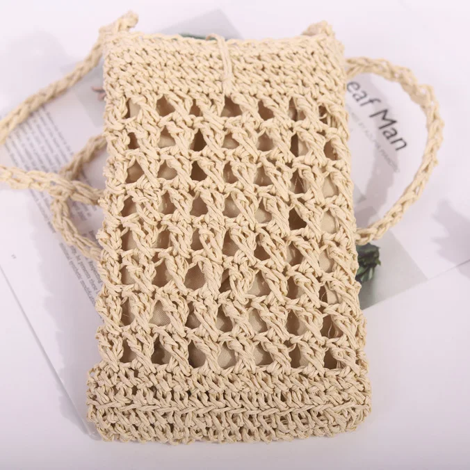 Niyang factory wholesale hot sale design handmade woven knitted beige camel color fashion women small bag mobile phone bags