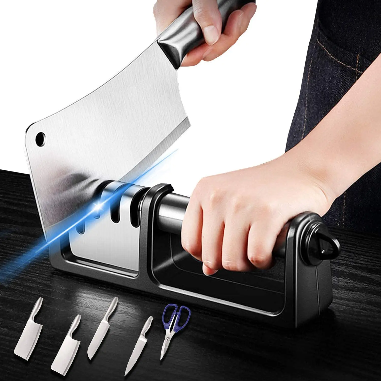 Amazon big 4 stage  afilador de cuchillos adjustable fixed angle wicked edge knife and scissors sharpener