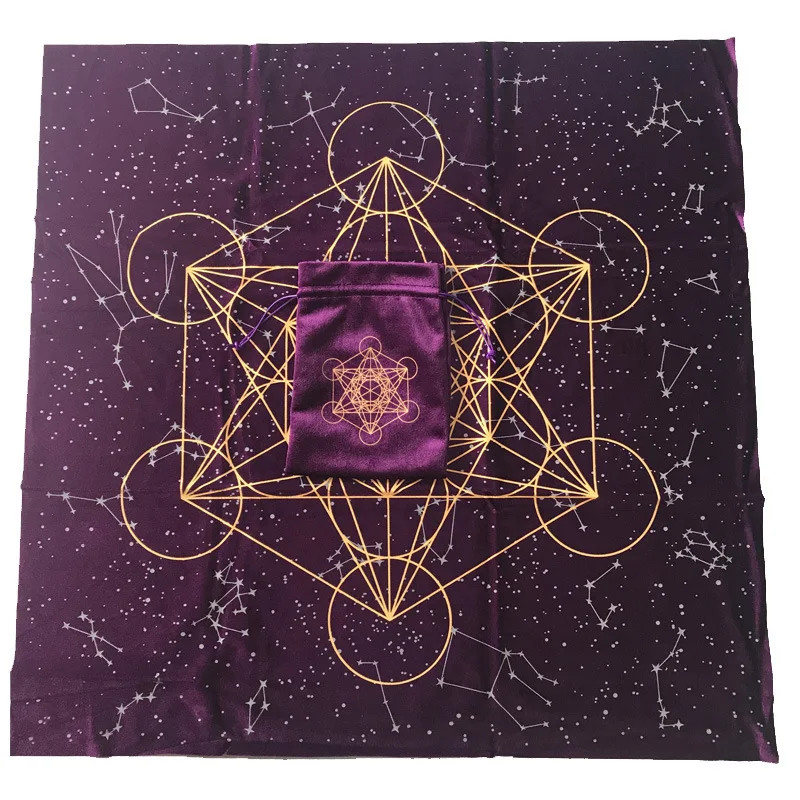 Metatron Crystal Lattice Altar Thick Velvet Storage Bag Jewelry Crystal Small Item Card Fabric Bag with Tablecloth Set