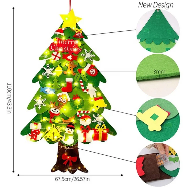 33pcs Christmas Felt Tree Xmas Kids Gift Toy Home Wall Decorations Diy Felt Christmas Tree With Led String Lights