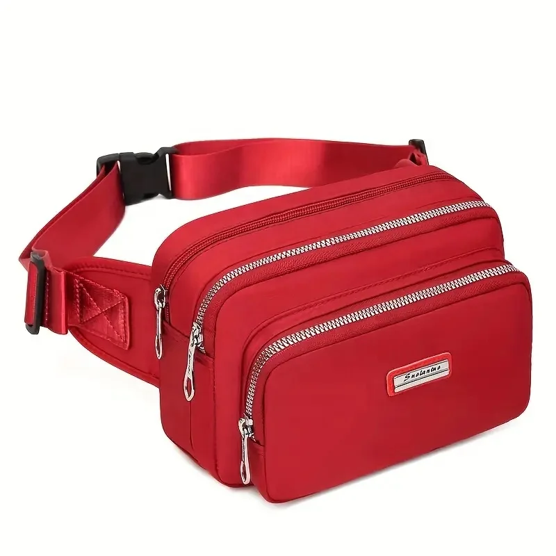 Versatile Unisex Zippered Fanny Pack Multi-Layer Crossbody Durable Polyester Lining Fashion Style Waist Bag for Hiking Cycling