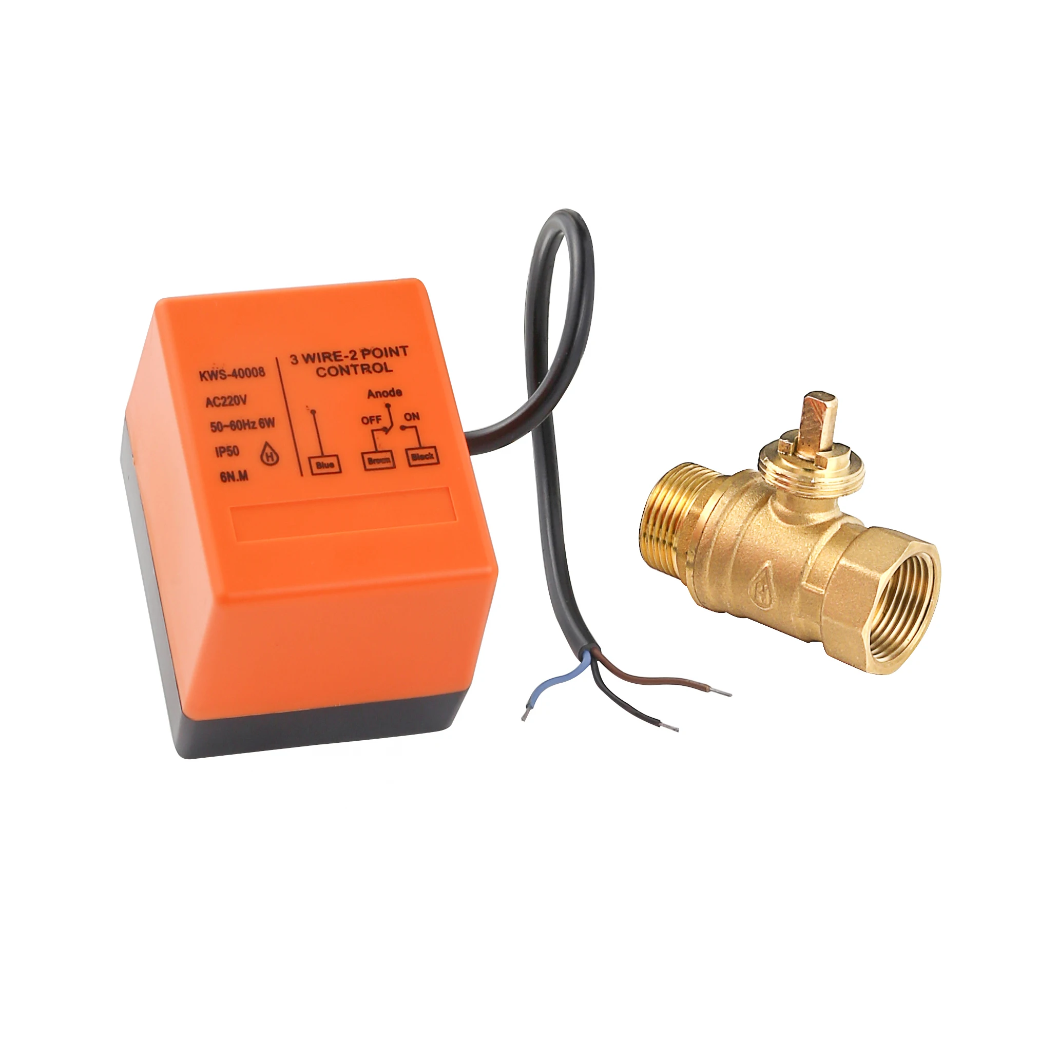 Kangweishen 2 way 12V 24V 220V Brass Thread Electric Ball Motorized Control Valve Electric Actuator With Manual Switch for HVAC